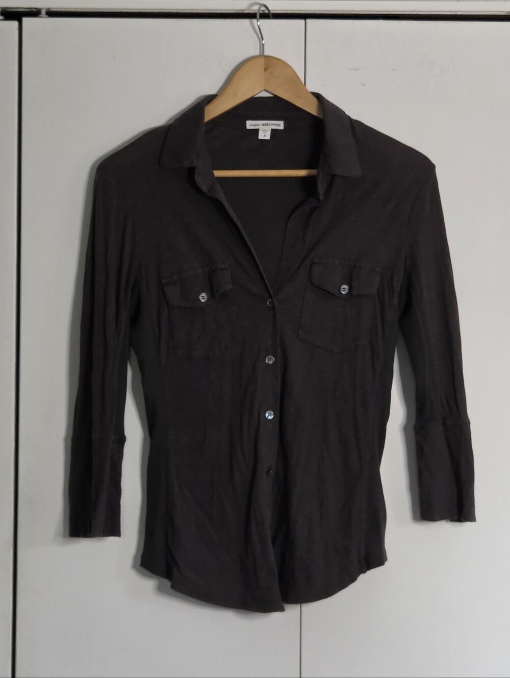 James Perse Dark Gray Long-Sleeve Button-Up Shirt